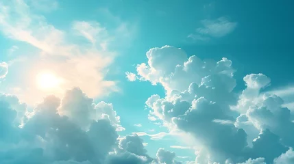 Papier Peint photo Turquoise Summer blue sky cloud gradient light white background. Beauty clear cloudy in sunshine calm bright winter air bacground. Gloomy vivid cyan landscape in environment day horizon skyline  : Generative AI