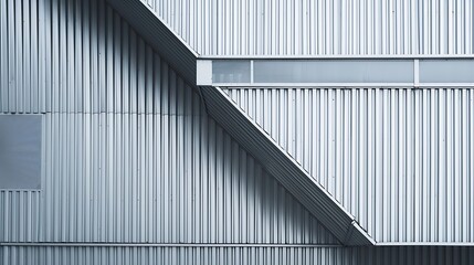 Corrugated metal walls of industrial building. Pitched roof. Abstract modern architecture in minimal style. Material geometric pattern with triangles, polygons, angular structure and p : Generative AI