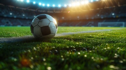 Fototapeta premium Stadium, 3d, Rendering, soccer, lights : Generative AI