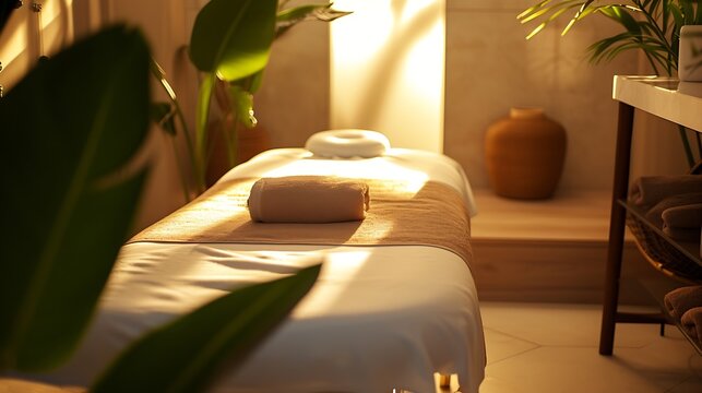Stylish room interior with massage table in spa salon : Generative AI