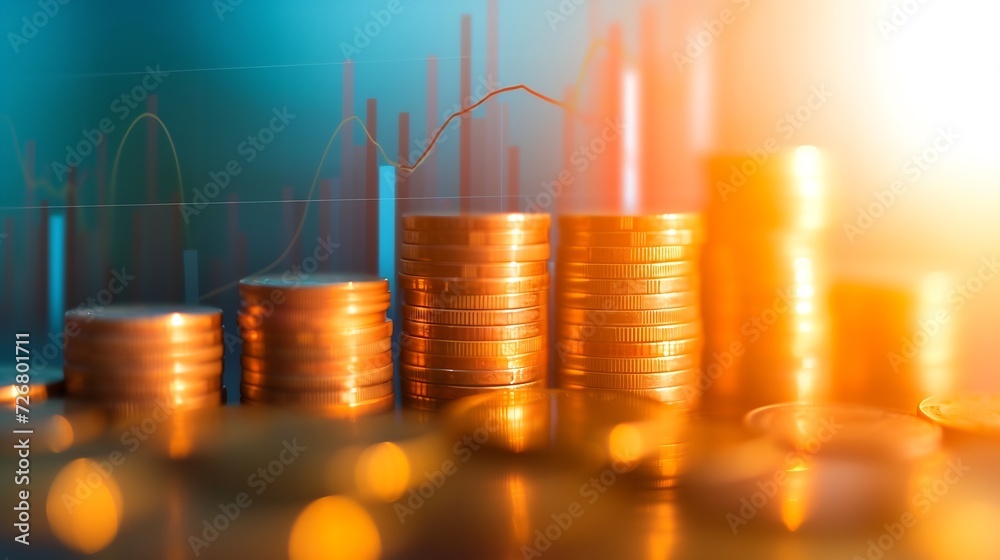 Poster stock funding or money saving graph with coins. background for business ideas and design. chart for 