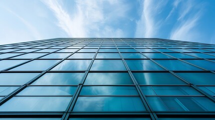 Fototapeta na wymiar Abstract diagonal pattern background of shading fin concrete with blue sky reflection on glass windows surface of modern high residential building in the city : Generative AI