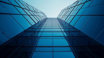 Looking Up Blue Modern Office Building : Generative AI