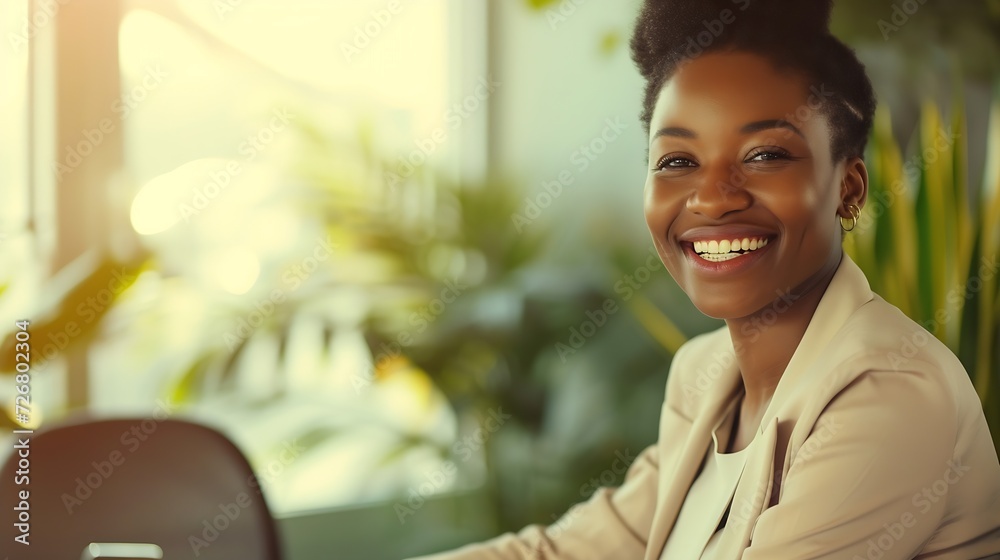 Poster the key to success starts with how you define it. portrait of an african businesswoman smiling while