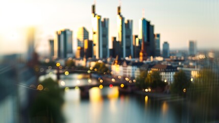 Blurred view of Frankfurt am Main skyline and river. : Generative AI