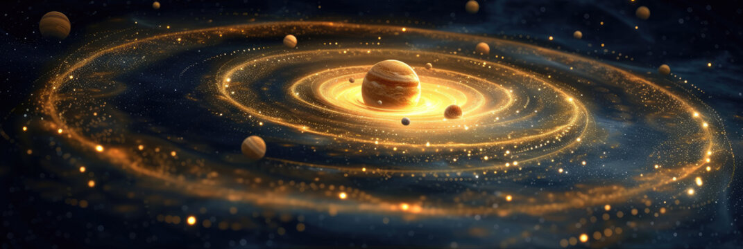 planets in the solar system orbiting around another star, universe, cosmic, masterpieces. Cosmic orbit space