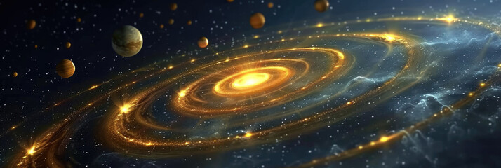 planets in the solar system orbiting around another star, universe, cosmic, masterpieces. Cosmic orbit space