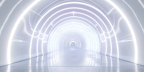 white tunnel with circular beams of light,