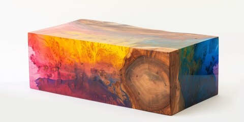 An ornamental block of wood with various colors, presented in the style of illusory hyperrealism with toy-like proportions and luminous sfumato. - obrazy, fototapety, plakaty