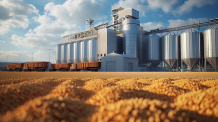 A silo in the background symbolizing the storage and transportation of grains that are impacted by shifting market demands.