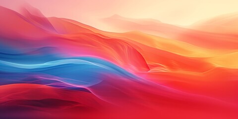 A gradient background with beautiful hues of red, blue, and orange is designed with smooth and curved lines, resembling landscapes with soft edges.