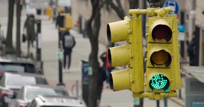 New York City Traffic Light Turning from Green to Red
