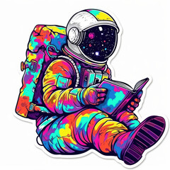 colorful Astronaut reading book sticker