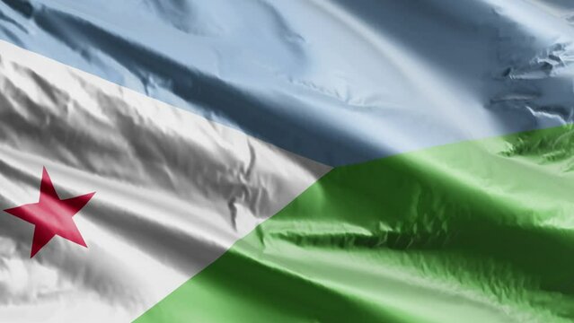 Djibouti flag background realistic waving in the wind 4K video, for Independence Day or Anthem (Perfect Loop)