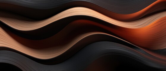 Detailed and intriguing, an abstract closeup of organic black and brown wooden waving waves on a textured wall, Ai Generated.