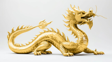 Fototapeta premium Majestic Chinese golden dragon isolated on a white background, symbolizing power and luck, Ai Generated.