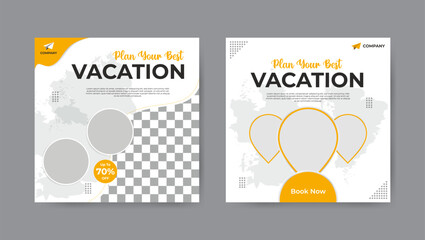 Set of world travel agency social media post template. Square banner design background.