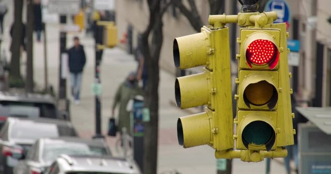 New York City Traffic Light Turning from Red to Green
