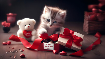 Valentine's Day, A Purrfect Valentine - AI Generated Illustration, Realistic