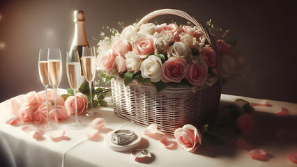 Valentine's Day, Eternal Love - A Toast to Romance Amidst Blooms - AI Generated Illustration, Realistic