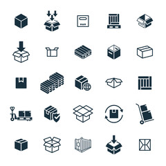 Package box icons set on white background. online delivery service business. Parcel container, packaging boxes, web design for applications.