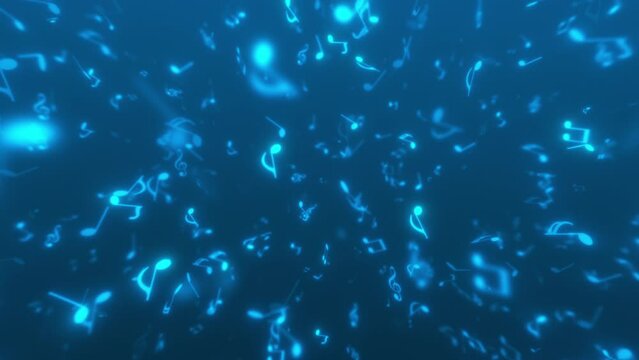 Blue flying musical notes. Looped background 