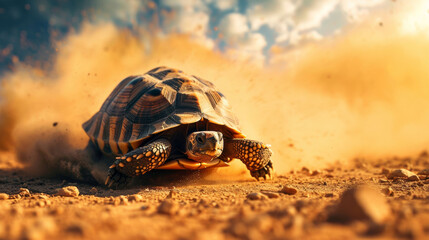 Tortoise Crawling on the Ground in the Dirt