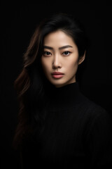 Naklejka premium Sad Asian Woman, Studio Shot, Generative AI