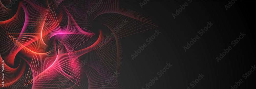 Wall mural abstract illustration with red spirograph figure in the form of star made of lines on a dark backgro