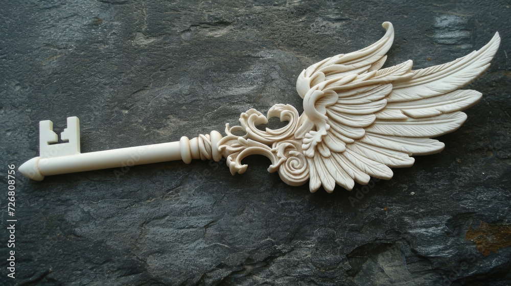Wall mural a guardian key carried by angels to open the doors to heavenly realms and symbolizing the protection