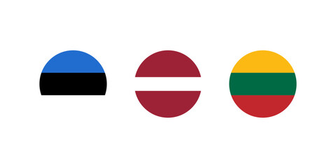 Vector Baltic States flags. Round circle Estonia, Latvia, Lithuania. Estonian flag, Latvian flag, Lithuanian flag. - obrazy, fototapety, plakaty