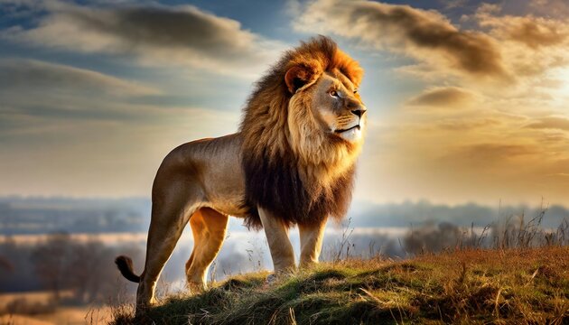 Dominant Male Lion in the Savannah, King of Animals