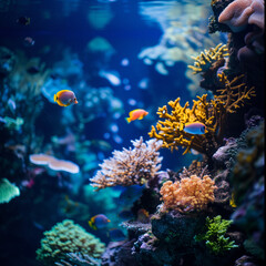 Underwater Ecosystem with Tropical Fish and Coral Reefs