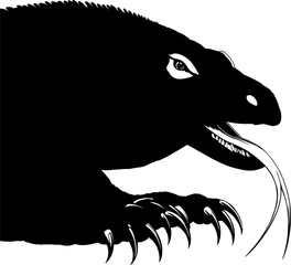 Komodo lizard graphic illustration in black and white