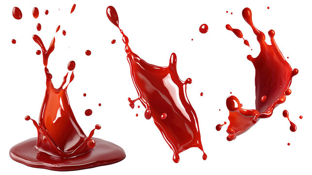 Set of red drops and splashes of ketchup