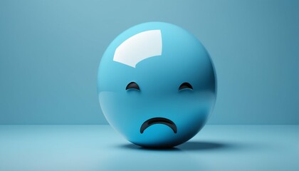 Blue Monday concept with sad emoji face on a light blue background