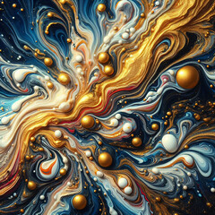 Abstract fluid art texture swirling mix navy blue gold white colors marble effect suitable backgrounds wallpapers covers.