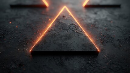 Futuristic Wall background with triangle. Orange lights. Wallpaper 3D. 3D Render.