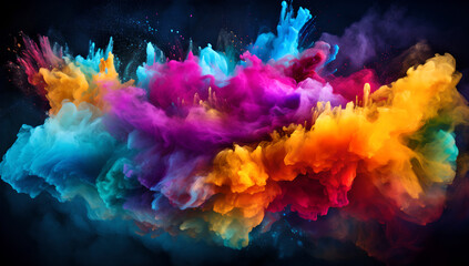 Obraz na płótnie Canvas Powder explosion colored, rainbow hues scatter, colors rainbow dust background, powder multicolored splash background , Colorful powder burst