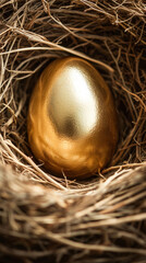 Golden Egg Resting in Straw Nest