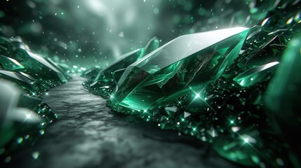 Green crystal mine abstract background.