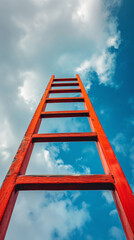 Red Ladder Against Blue Sky With Clouds