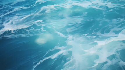 Obraz premium Sandy beach with light blue transparent water waves and sunlight, tranquil aerial beach scene