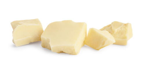 Pieces of tasty chocolate isolated on white