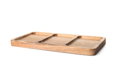 One wooden serving board isolated on white