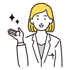 左側を案内する白衣を着た女性イラスト