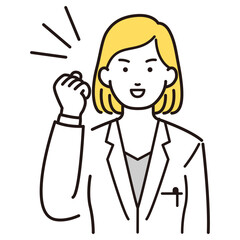 ガッツポーズをする白衣を着た女性イラスト