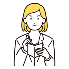 メモ書きをする白衣を着た女性イラスト