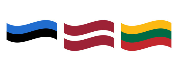 Vector Baltic States flags. Estonia, Latvia, Lithuania. Estonian flag, Latvian flag, Lithuanian flag. - obrazy, fototapety, plakaty