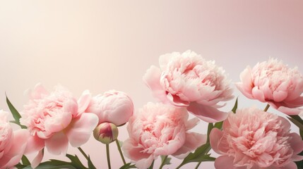 Fototapeta premium A tranquil scene of blooming peonies with soft pink hues on a gentle gradient background.